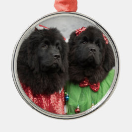 Adorno Metálico bebés newfie debajo del árbol
