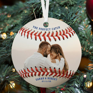 Adorno Metálico Béisbol: Los Navidades de fotografía de la pareja 