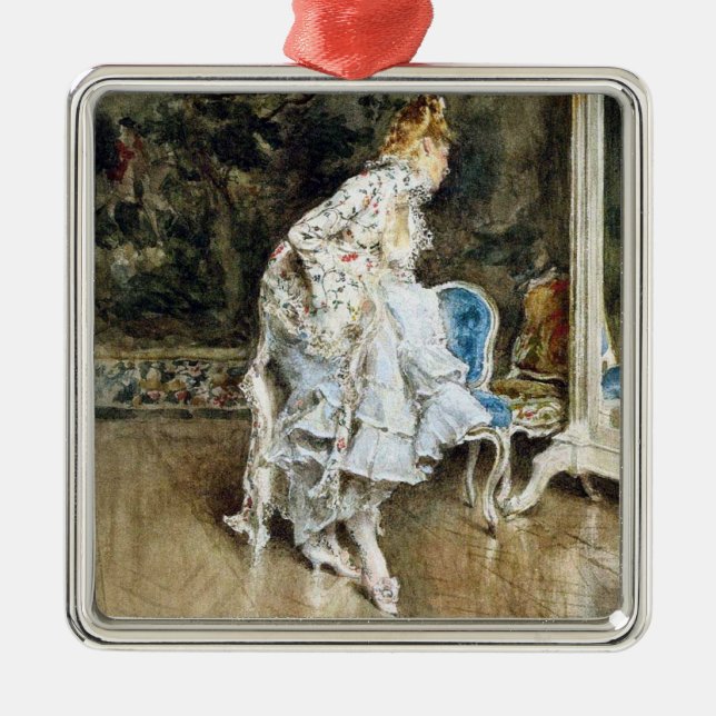 Adorno Metálico Belleza de moda admirándose en el espejo (Frente)