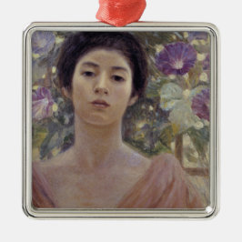 Adorno Metálico Belleza japonesa con flores moradas de gloria