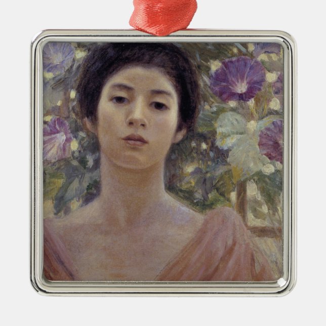 Adorno Metálico Belleza japonesa con flores moradas de gloria (Frente)