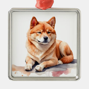 ADORNO METÁLICO BELO PERRO PUPPY SHIBA INU ROJO Y BLANCO