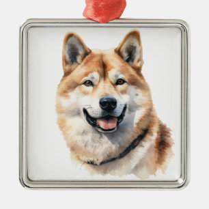 ADORNO METÁLICO BELO PERRO PUPPY SHIBA INU ROJO Y BLANCO