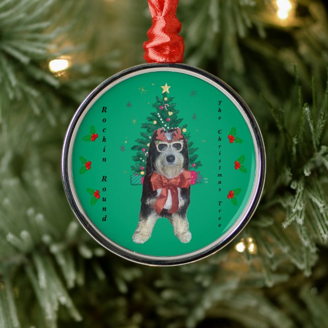 Adorno Metálico Bernedoodle in Christmas Outfit Rockin Round Tree (Árbol)