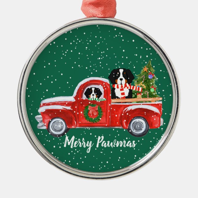 Adorno Metálico Berner Perro Camión Rojo Navidades Personalizados (Frente)