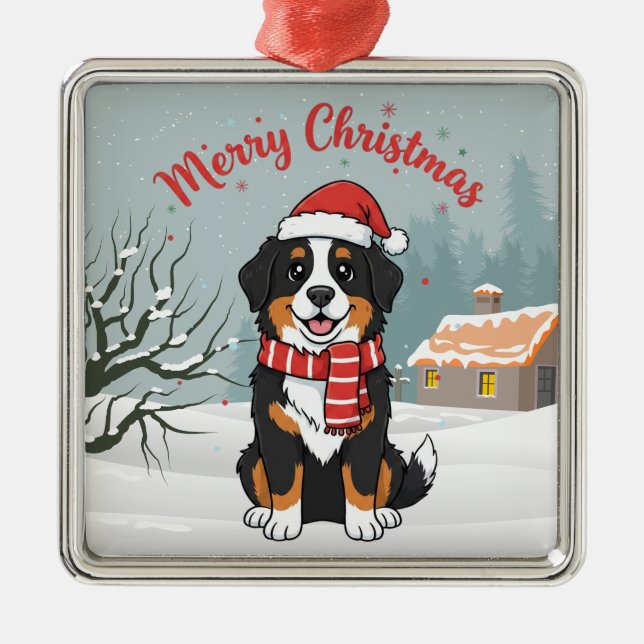 Adorno Metálico Bernese Mountain Dog Snowy Christmas Doodle (Frente)