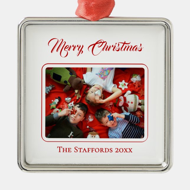 Adorno Metálico Berry Merry Christmas White Photo Ornament (Frente)