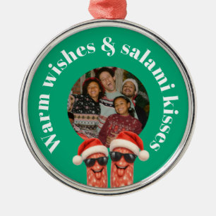 Adorno Metálico Besos divertidos de salami foto familiar navidad