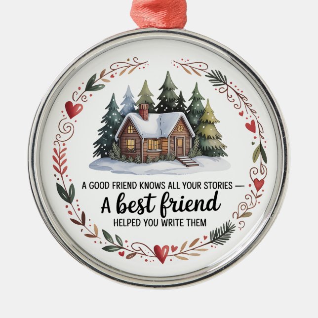 Adorno Metálico Best Friend Christmas Ornament | Snowy Tree Design (Frente)