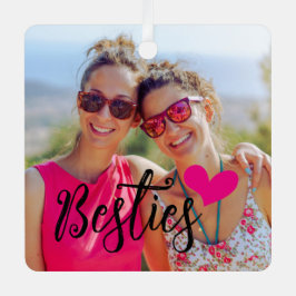 Adorno Metálico Besties Cute Foto Cardíaca Caliente Rosa