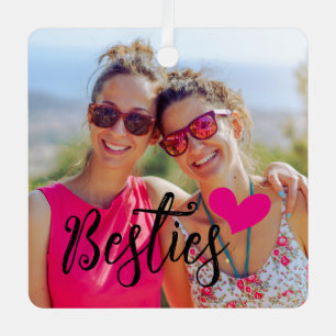 Adorno Metálico Besties Cute Foto Cardíaca Caliente Rosa