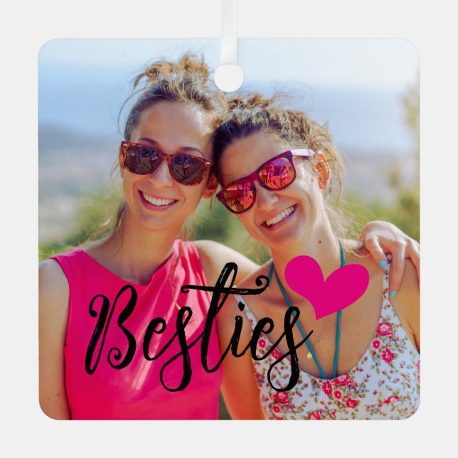 Adorno Metálico Besties Cute Foto Cardíaca Caliente Rosa (Anverso)