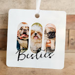 Adorno Metálico Besties Mascota Simple Modern Playful Three Photo<br><div class="desc">Este diseño sencillo y moderno se compone de una tipografía de escritura moderna y sencilla. Agregue fotos de mascotas personalizados de su gato,  perro o pájaros mascotas.</div>