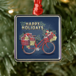 Adorno Metálico Bicicleta de Navidades rojos con regalo