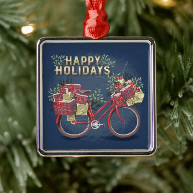 Adorno Metálico Bicicleta de Navidades rojos con regalo (Árbol)