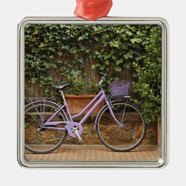 Adorno Metálico Bicicleta estacionada, Pienza, Italia, Toscana (Frente)