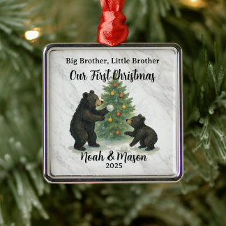 Adorno Metálico Big Brother Little Brother Bear Custom Christmas