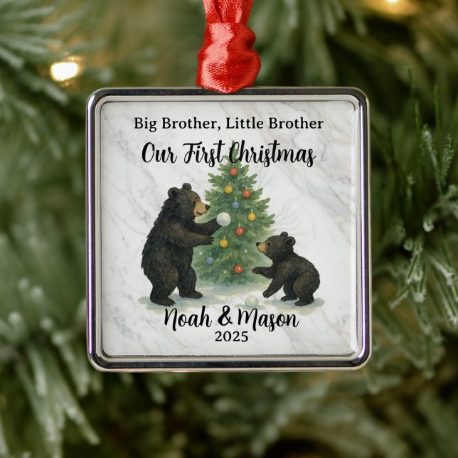 Adorno Metálico Big Brother Little Brother Bear Custom Christmas (Árbol)