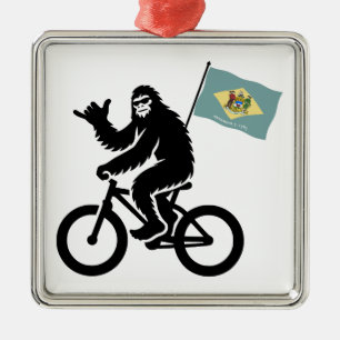 Adorno Metálico Bigfoot en bicicleta bandera de Delaware