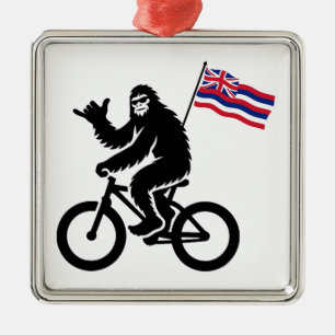Adorno Metálico Bigfoot en bicicleta bandera de Hawaii