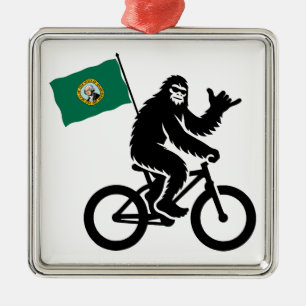 Adorno Metálico Bigfoot en bicicleta bandera de Washington