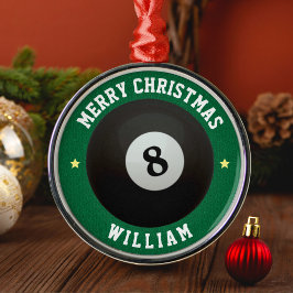 Adorno Metálico Billiards Pool 8 Ball Green Merry Christmas