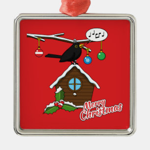 Adorno Metálico Bird House Merry Christmas