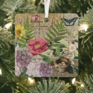 Adorno Metálico Bird Nest Floral Jardín Flor Mariposa Arte