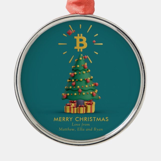 Adorno Metálico Bitcoin Merry Christmas Cryptocurrency Nombre pers (Frente)