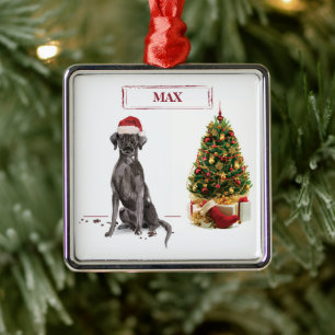 Adorno Metálico Black Lab Divertido Perro y Árbol de Navidad