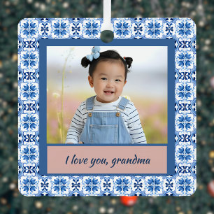 Adorno Metálico Blue Chinoiserie Tile Photo Grandma Navidades