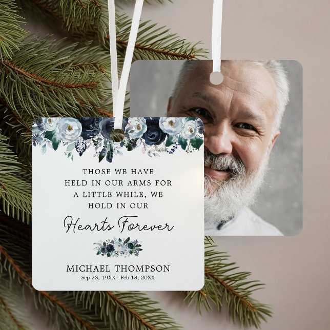 Adorno Metálico Blue Floral Memorial Photo Keepsake (Subido por el creador)