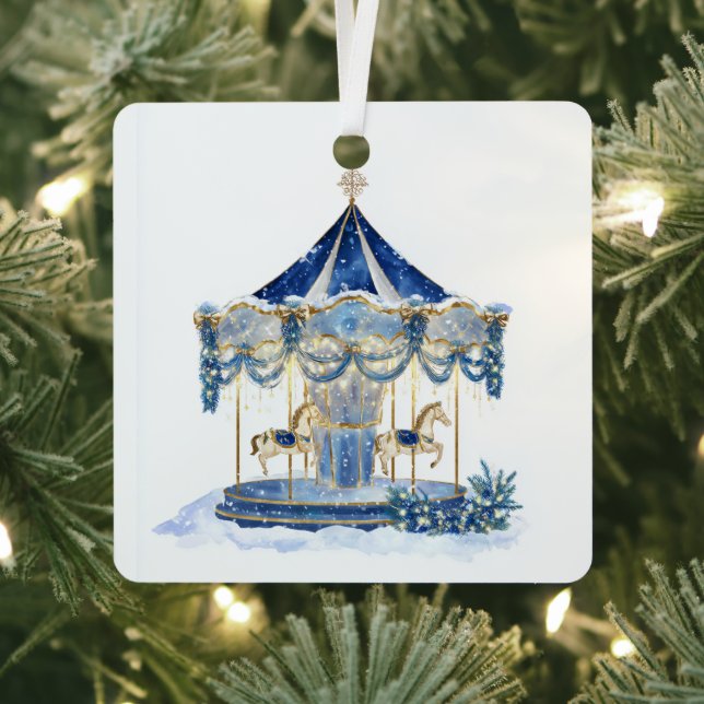 Adorno Metálico Blue Glitter Carousel Christmas Ornament (in situ)