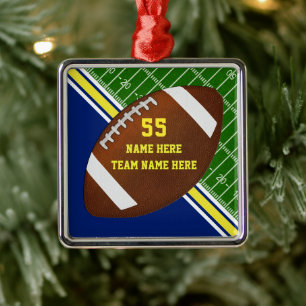 Adorno Metálico Blue Gold Personalized Football Christmas Ornament