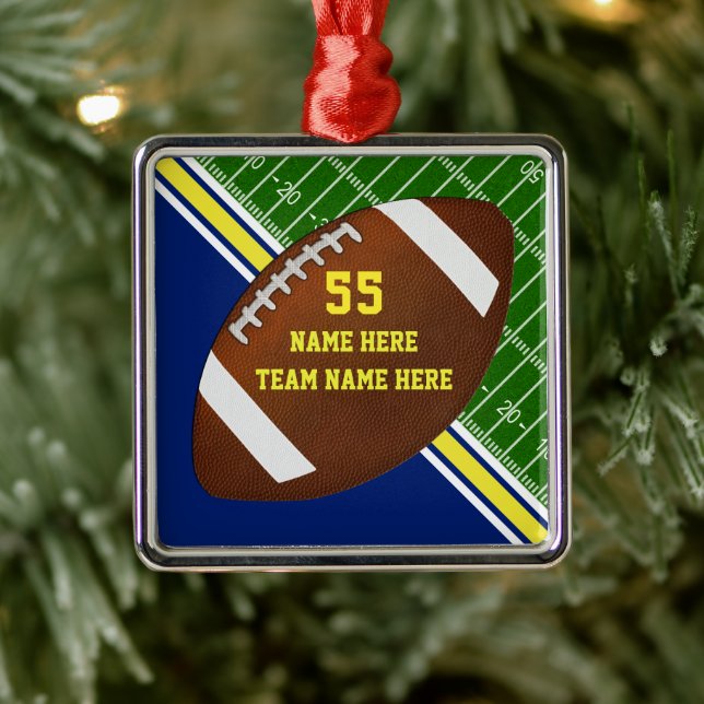 Adorno Metálico Blue Gold Personalized Football Christmas Ornament (Árbol)