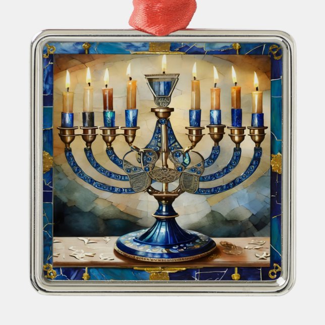 Adorno Metálico Blue Hanukkah Menorah (Frente)