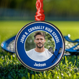 Adorno Metálico Blue Lacrosse Player Photo High School Christmas