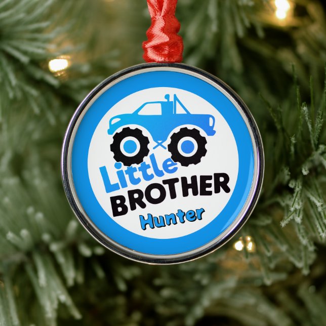 Adorno Metálico Blue Little Brother Monster Truck Custom Name (Árbol)