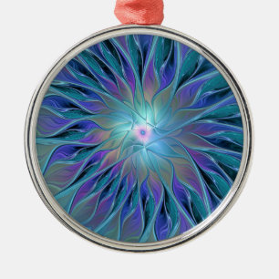 Adorno Metálico Blue Purple Flower Dream Resumen arte fractal