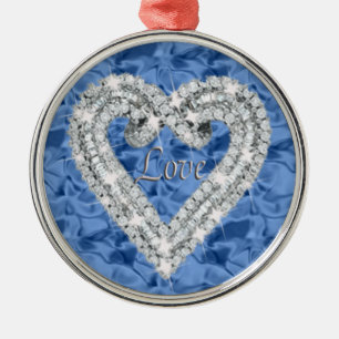 Adorno Metálico Blue Round Love Diamond Heart Ornament