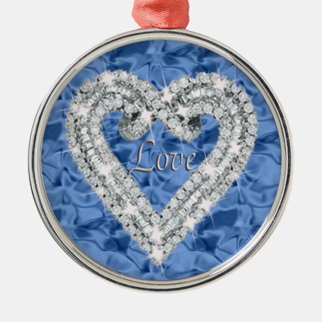 Adorno Metálico Blue Round Love Diamond Heart Ornament (Frente)