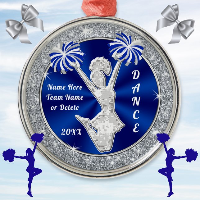 Adorno Metálico Blue, Silver, Personalized Cheerleader Ornament (Subido por el creador)