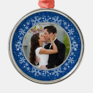 Adorno Metálico Blue Snowflake First Christmas Together Photo