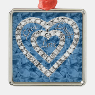 Adorno Metálico Blue Square Live Laugh Love Diamond Heart Ornament