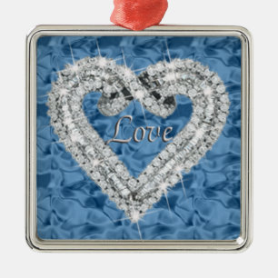 Adorno Metálico Blue Square Love Diamond Heart Ornament