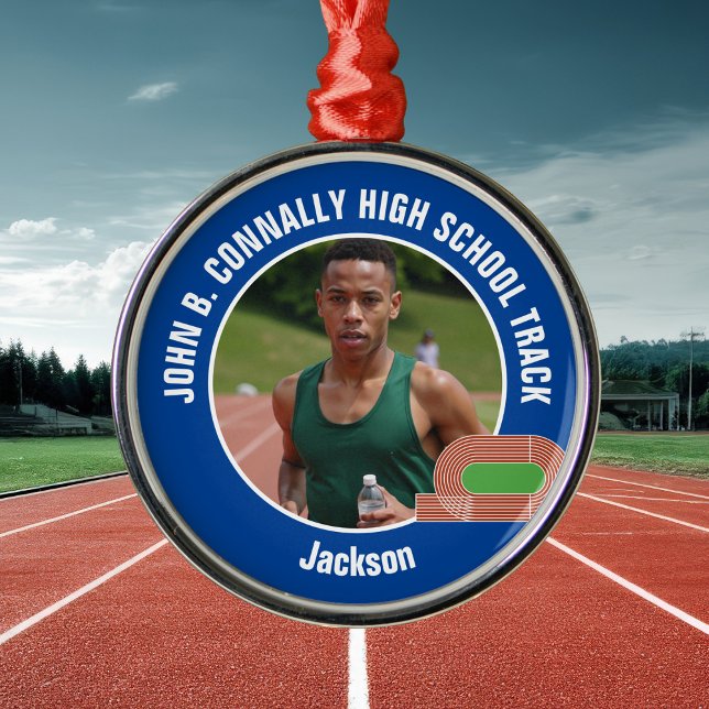 Adorno Metálico Blue Track & Field Photo High School Christmas (Subido por el creador)