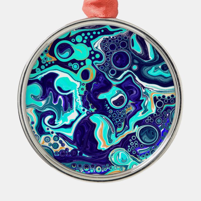 Adorno Metálico Blue Verde azulada Ocean Swirls Fluid Art (Frente)