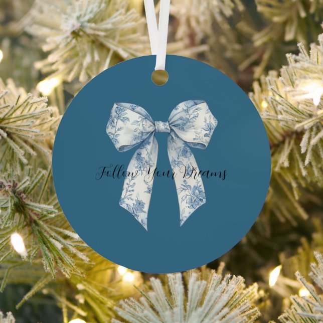 Adorno Metálico Blue White Floral Bow Christmas (in situ)