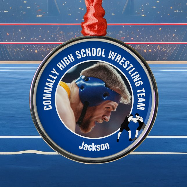 Adorno Metálico Blue Wrestling Team Photo Wrestler Christmas (Subido por el creador)