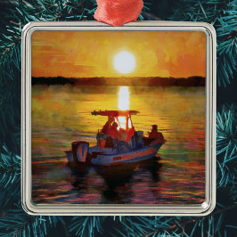 Adorno Metálico Boating to the Sunset Framed Christmas Ornament